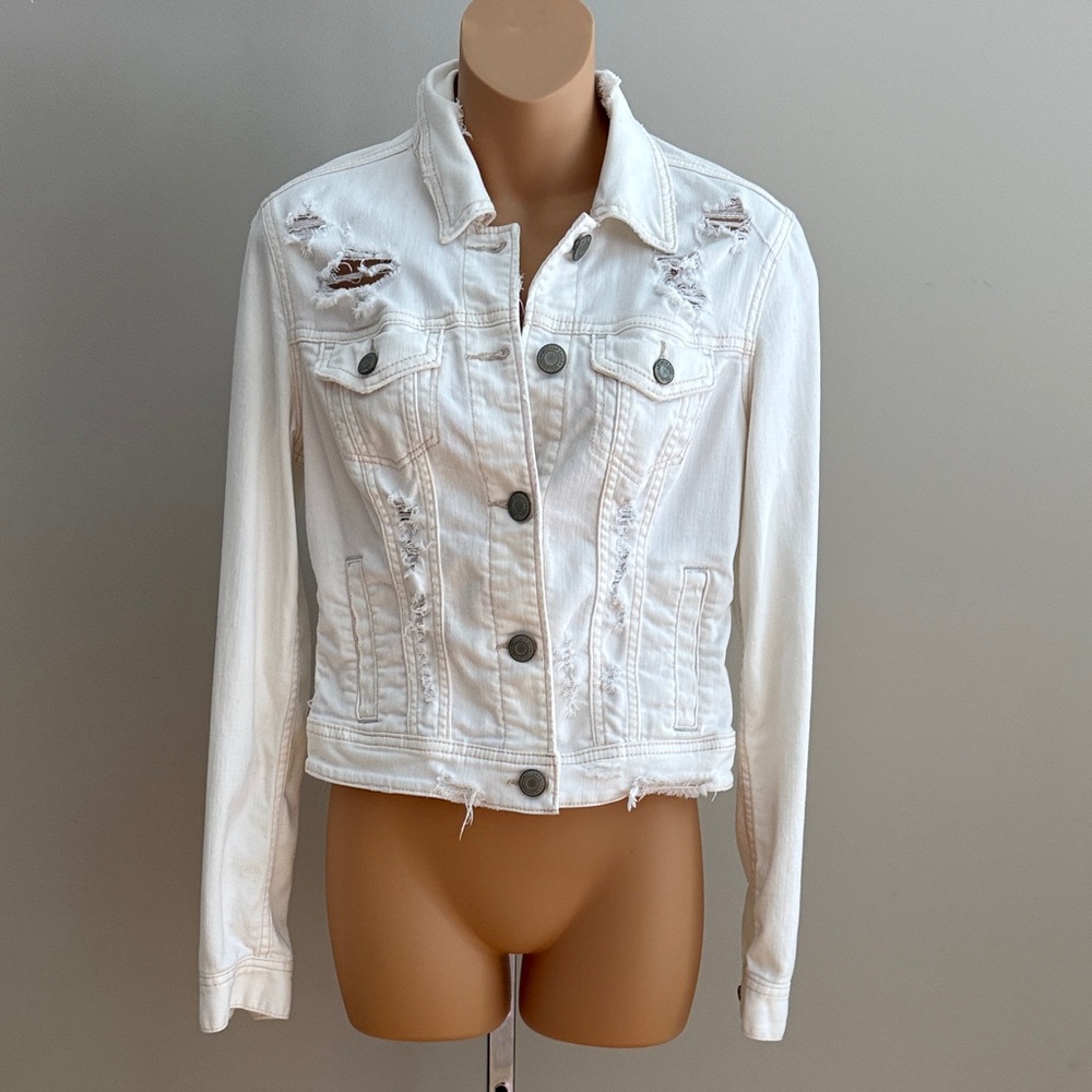 Distressed White Denim Jacket